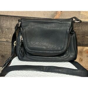 Madison West Black Purse Crossbody Shoulder Bag Vegan Leather Expandable Medium